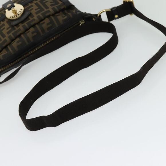 FENDI Zucca Canvas Shoulder Bag Brown Black Gold - Picture 7 of 12